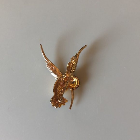 Hummingbird Brooch - Vintage 80s Enamel Rhinestone Pin - Picture 3 of 4